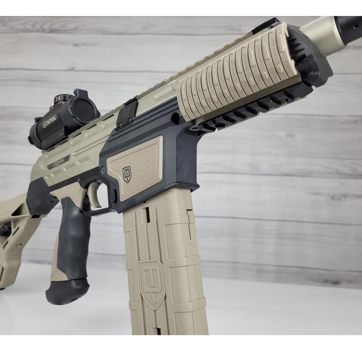 Dye DAM Paintball Marker Tan w 3 Mags USED 450psi tank needed