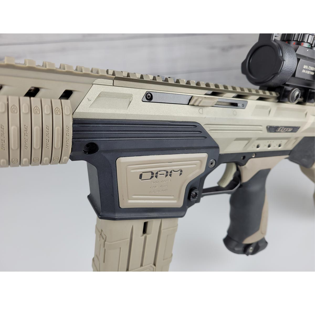 Dye DAM Paintball Marker Tan w 3 Mags USED 450psi tank needed