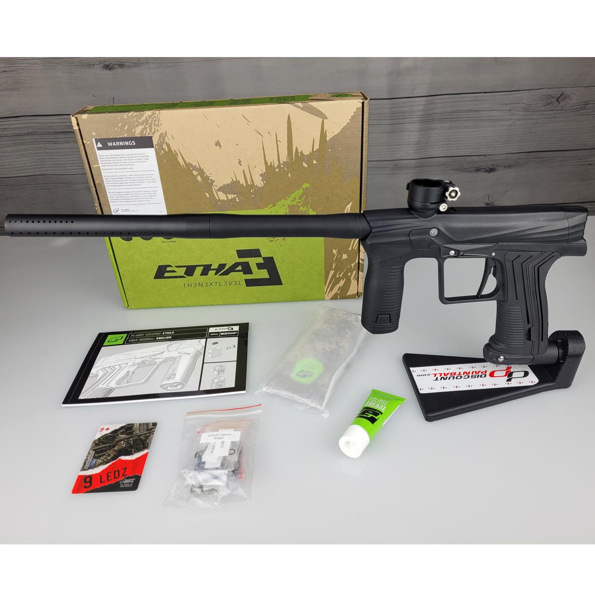 USED Black Planet Eclipse Etha 3 Paintball Marker with box, owners manual, barrel sock, parts kit and grease