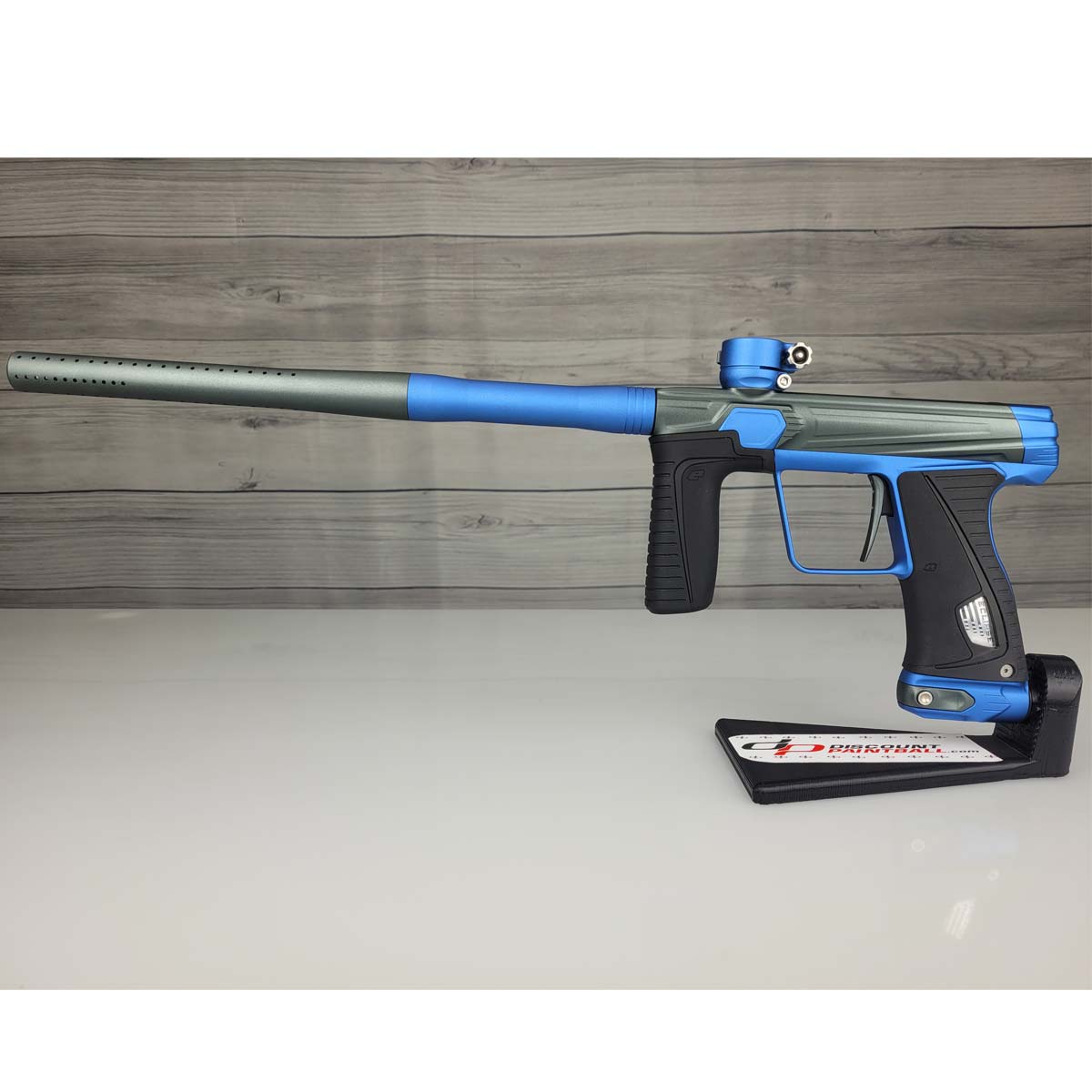 USED Planet Eclipse 180R Paintball Marker Grey Blue on a panel background
