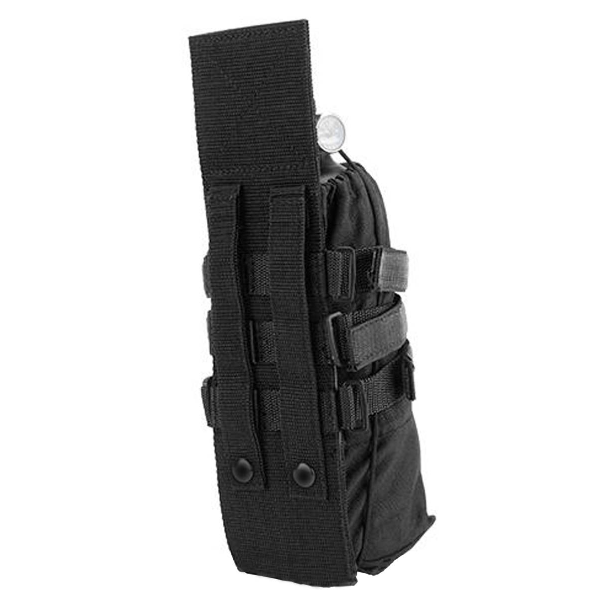 Back of Black Air Raid Universal Tank Pouch for paintball and airsoft molle on a white background.