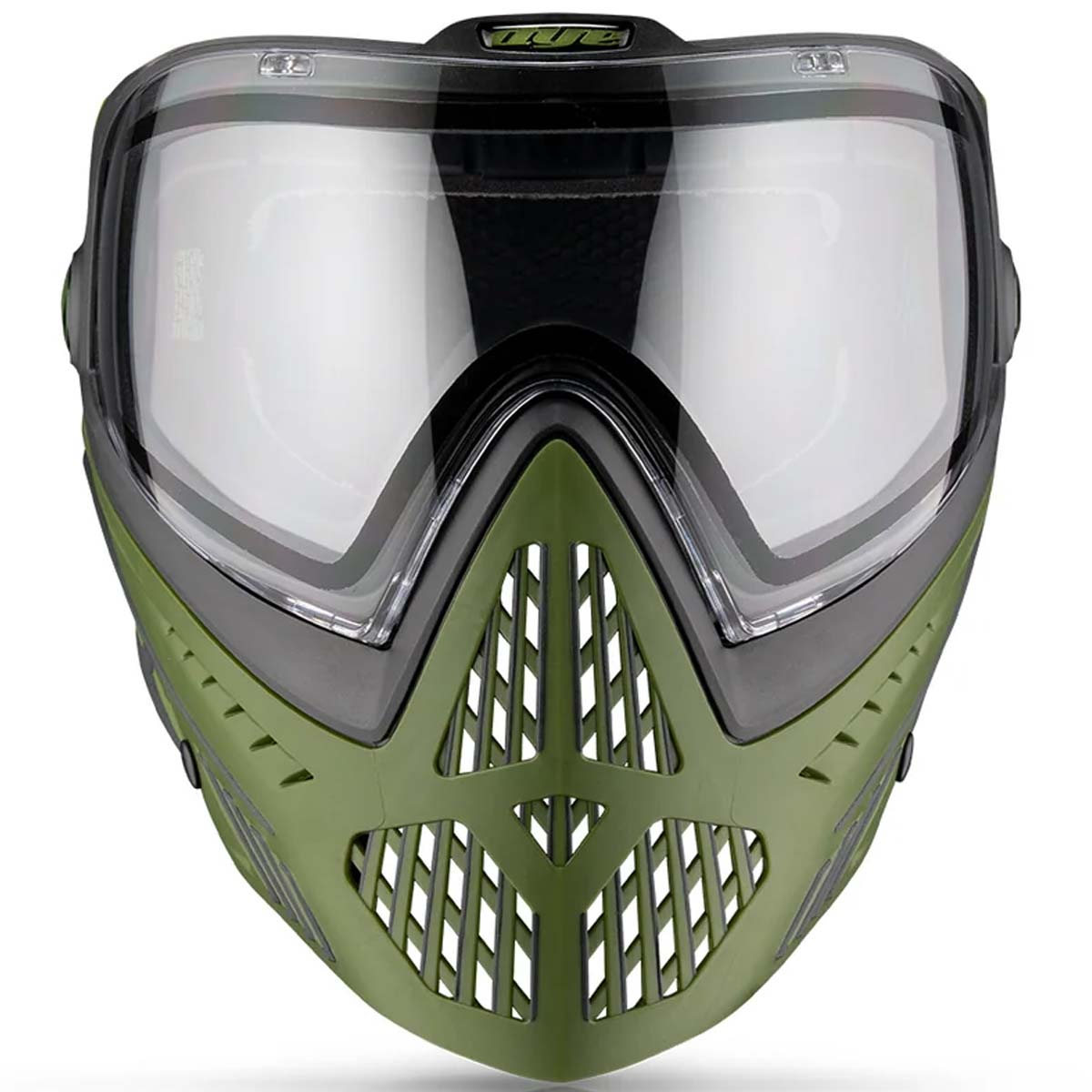 Front of the green and black Dye I5 Paintball Goggle Mask Tactical Olive on a white background.