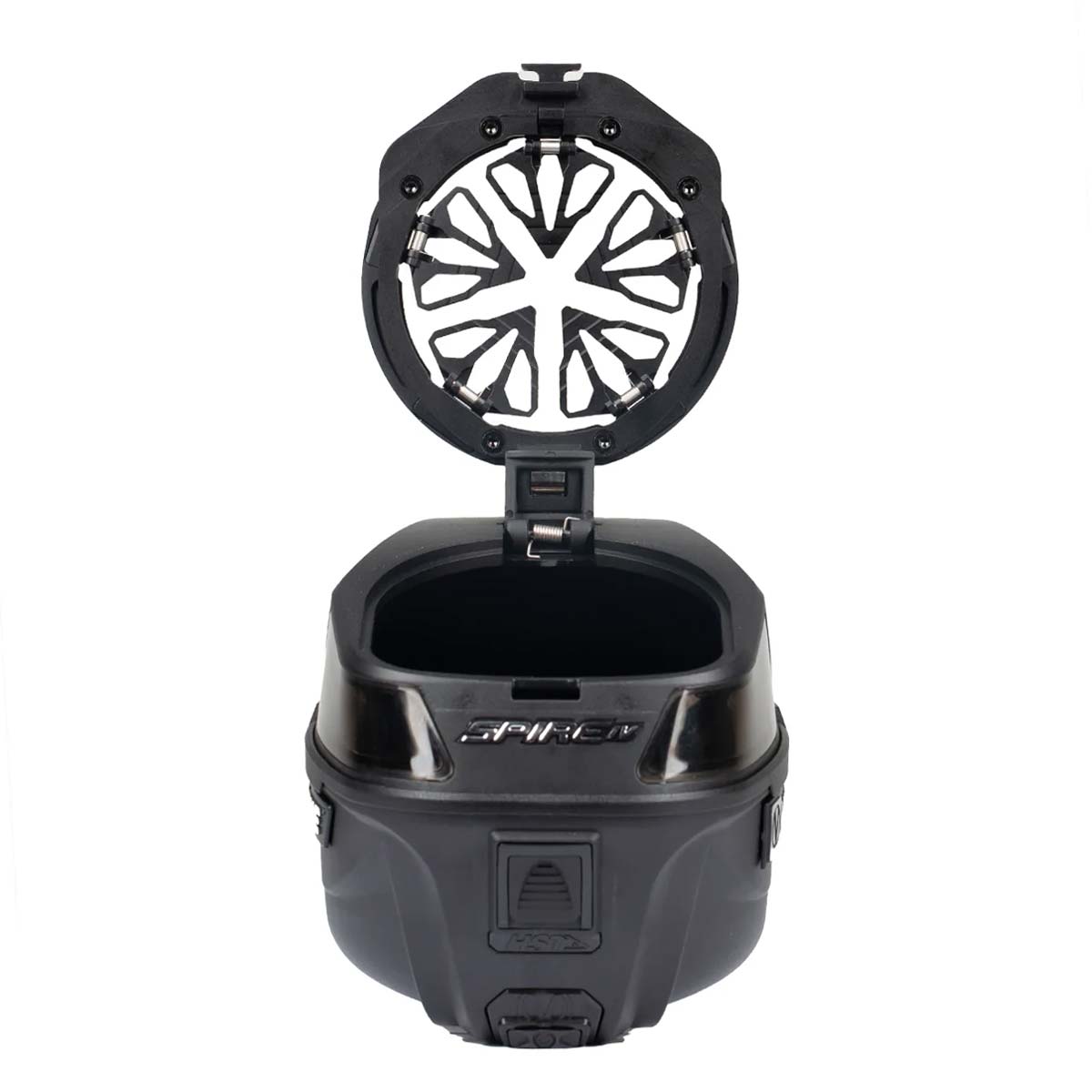 Black HK Army Evo Pro Metal Speed Feed for Virtue and Bunkerkings paintball loader hopper on an open loader