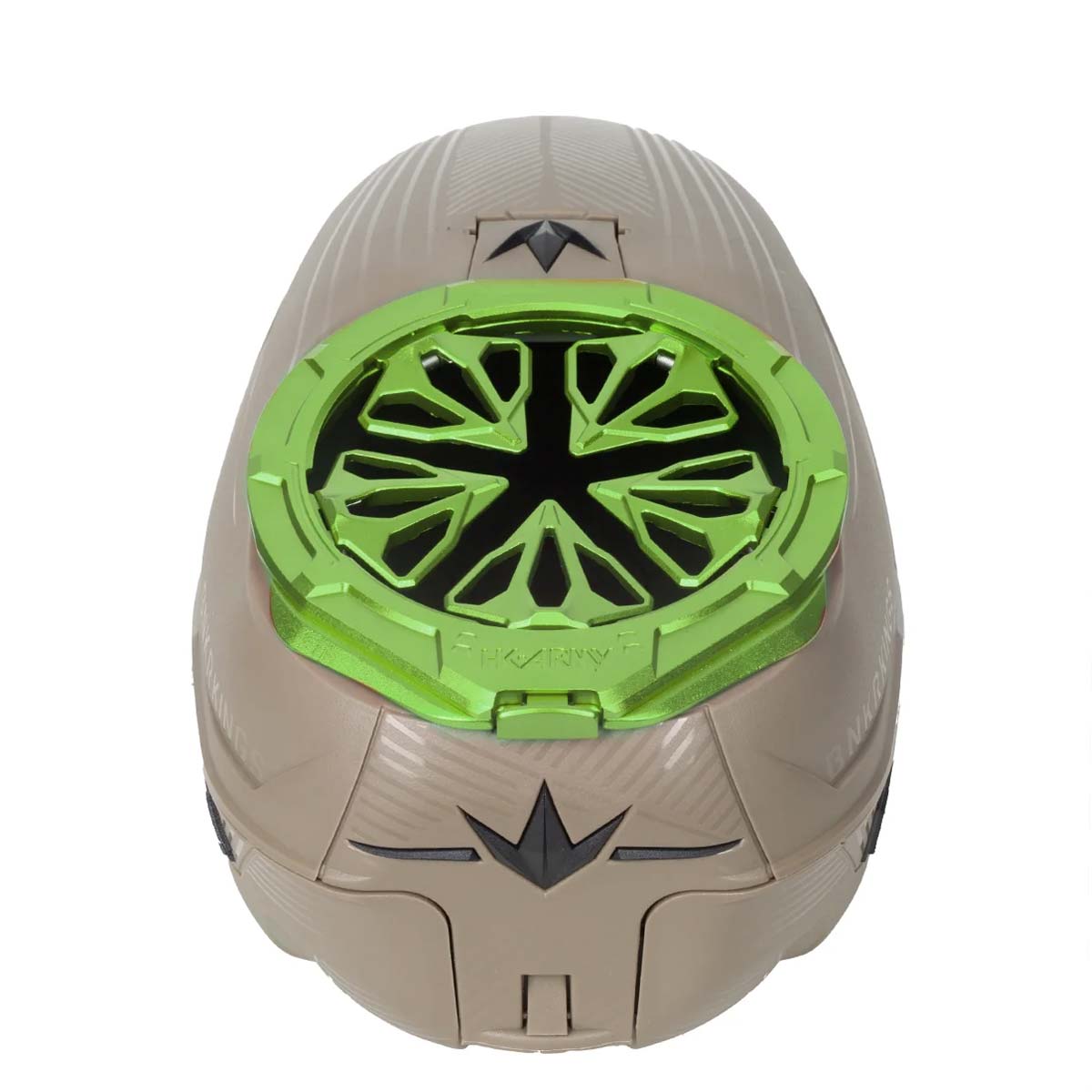 Neon lime green HK Army Evo Pro Metal Speed Feed for Virtue and Bunkerkings paintball loader hopper on a CTRL hopper.