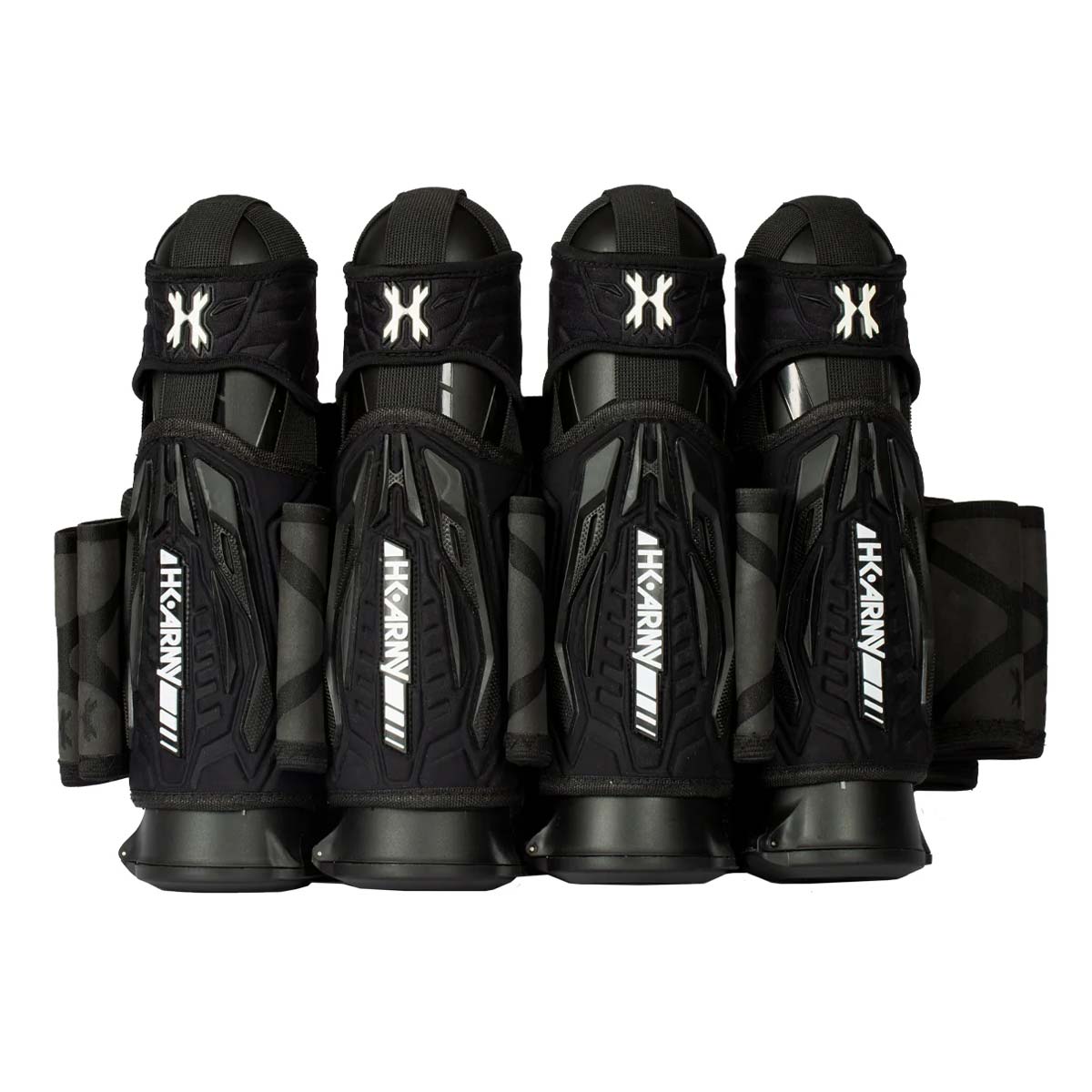 Black HK Army Zero G 2.0 Harness 4+3+4 paintball pack on a white background.