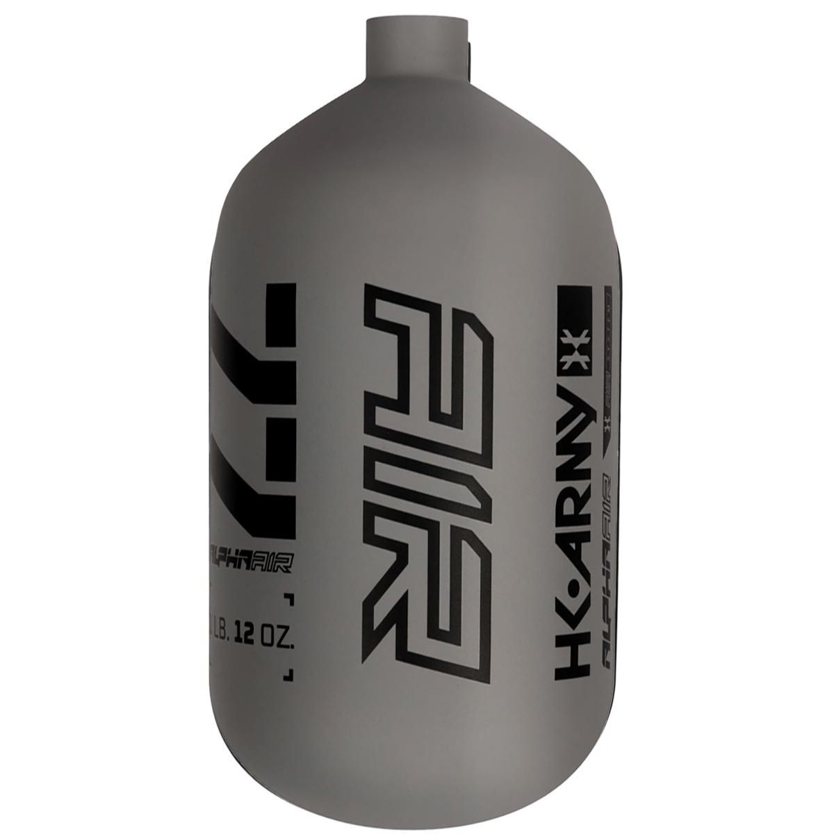 Black on matte grey Graphite HK Army Alpha Air 77ci 4500psi Carbon Fiber Tank Bottle Only on a white background