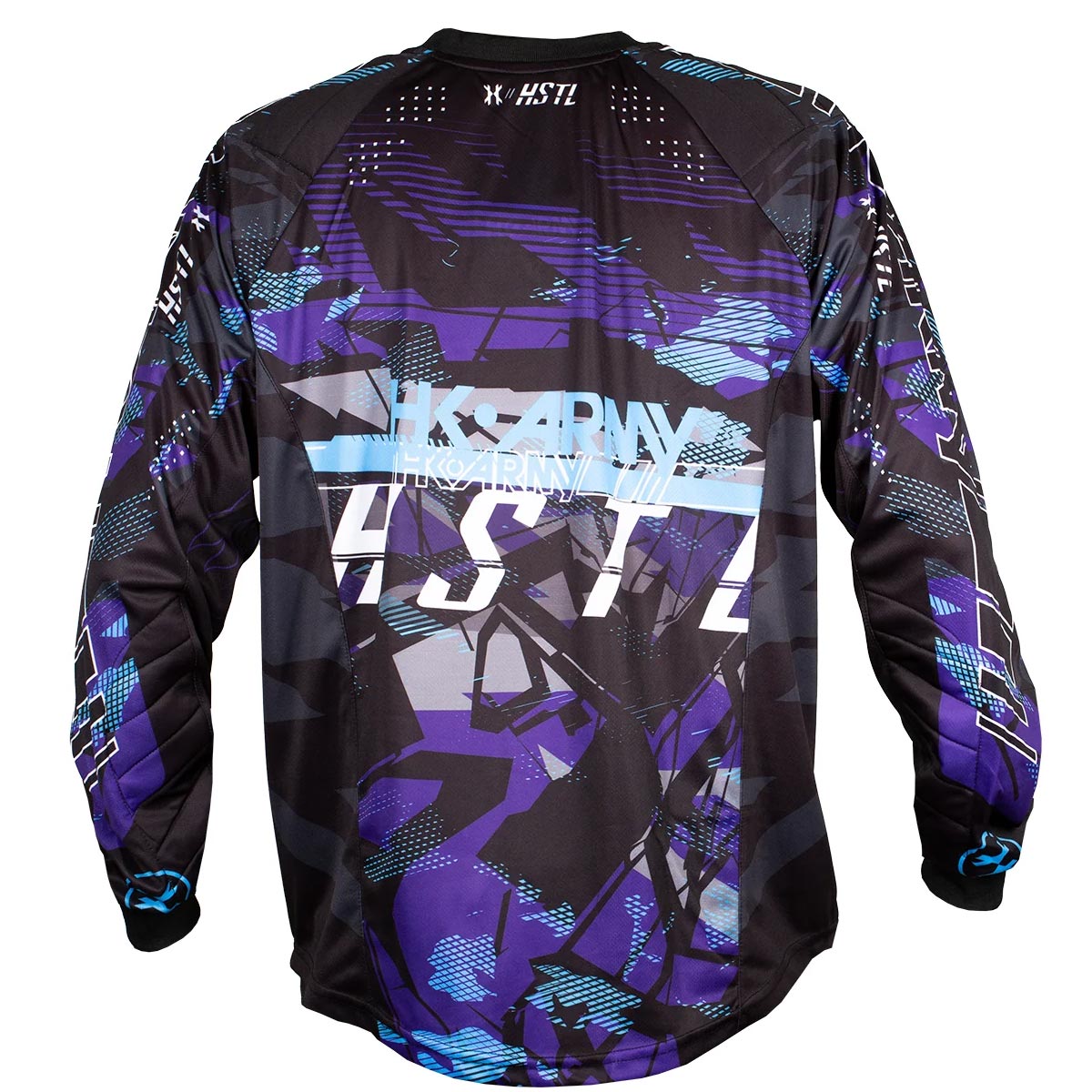 Back side Purple, blue and Black HK Army HSTL Artic long sleeve Jersey on a white background