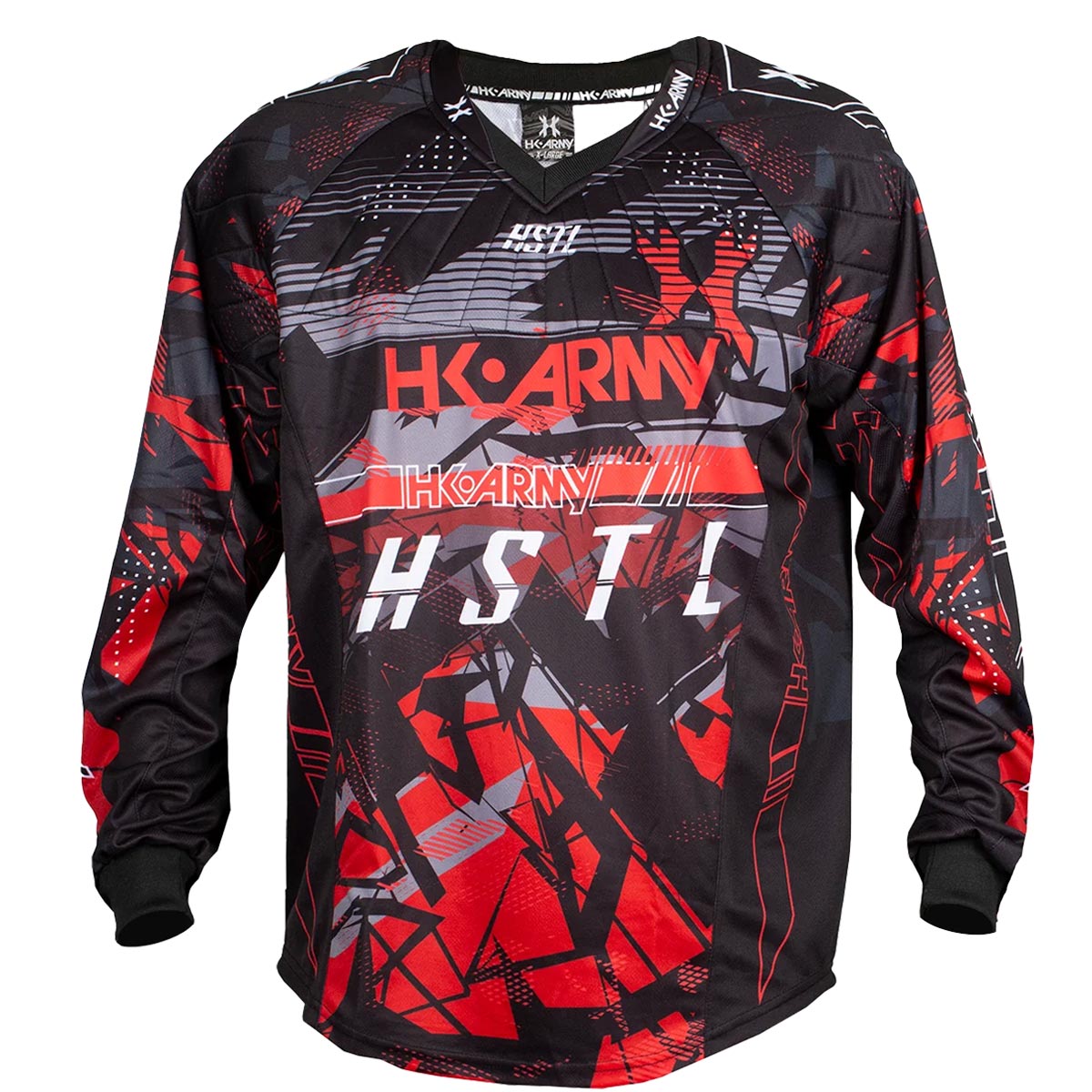 Red, black, white and grey HK Army HSTL Lava long sleeve Jersey on a white background