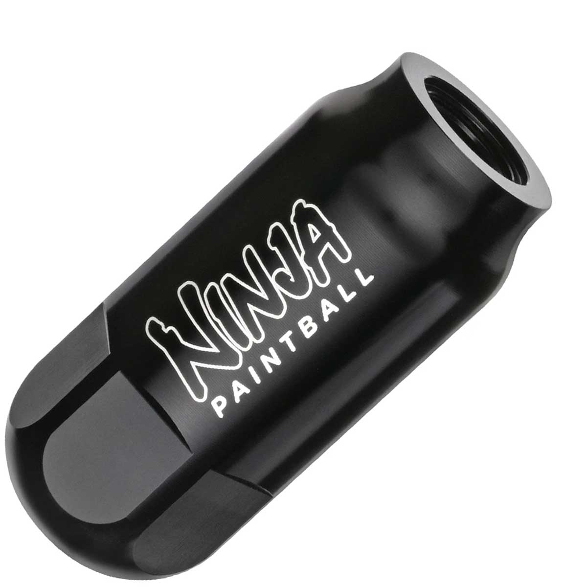 A black anodized aluminum Ninja Pocket Bottle 4500psi Reg Tester with white 'NINJA PAINTBALL' branding, shown on a plain white background.