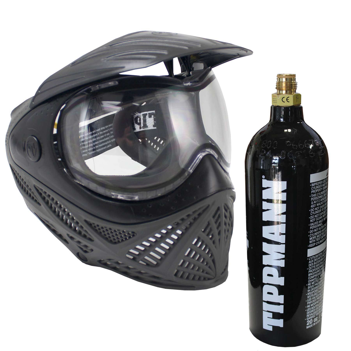 Tippmann Intrepid Thermal Paintball Goggle Black Grey with Free 20oz Co2 Tank