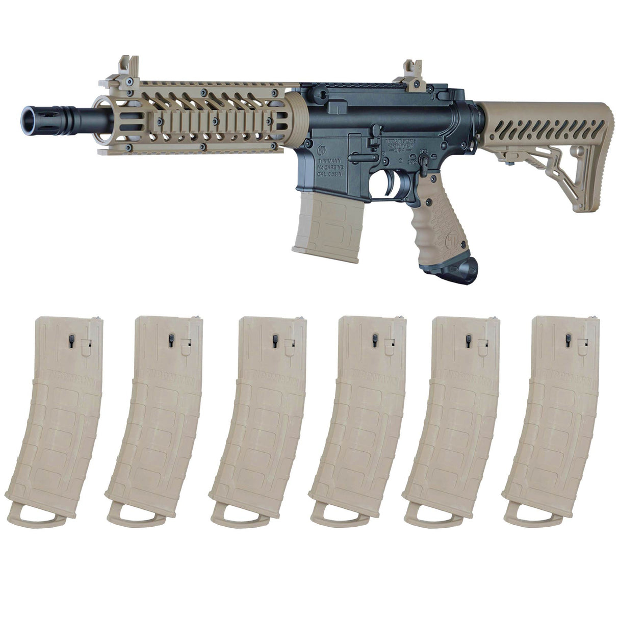Tippmann TMC Magfed Paintball Marker Milsim Combo with 6 Magazines Tan