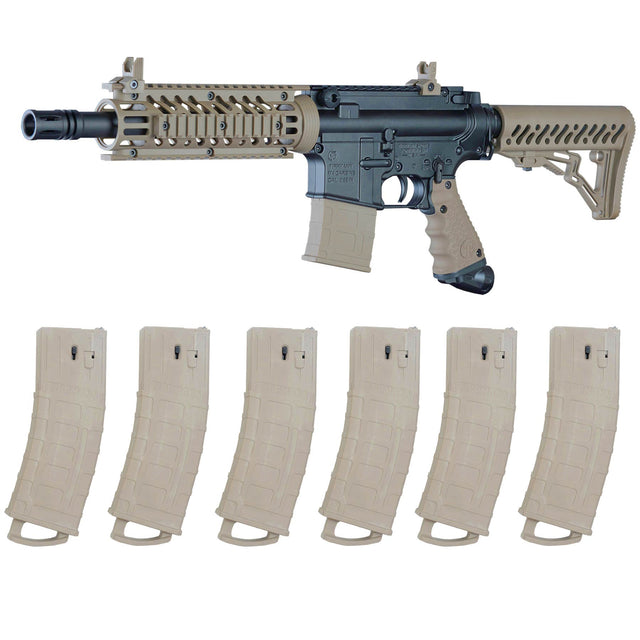 Tippmann TMC Magfed Paintball Marker Milsim Combo with 6 Magazines Tan