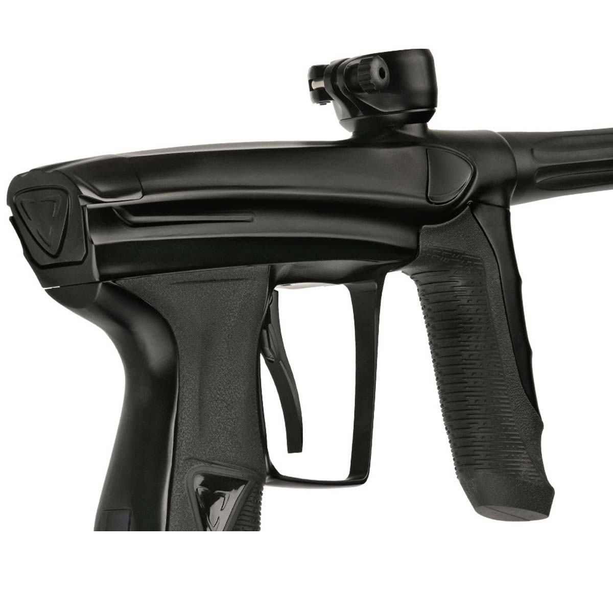 DLX Luxe Aire Paintball Gun up close back side view in black dust