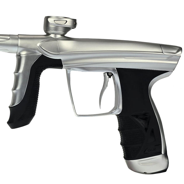Close up of DLX Luxe Aire Paintball Marker in dust white finish