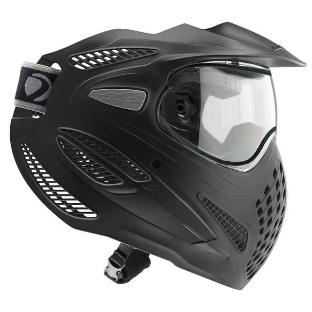 Black paintball mask with clear visor on a white background Dye SE Thermal Paintball Goggle Black
