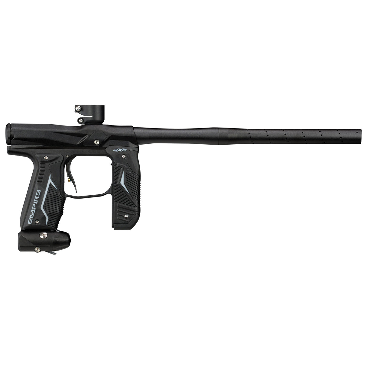 Empire Axe 2.0 Paintball Marker in black color with a two-piece barrel kit