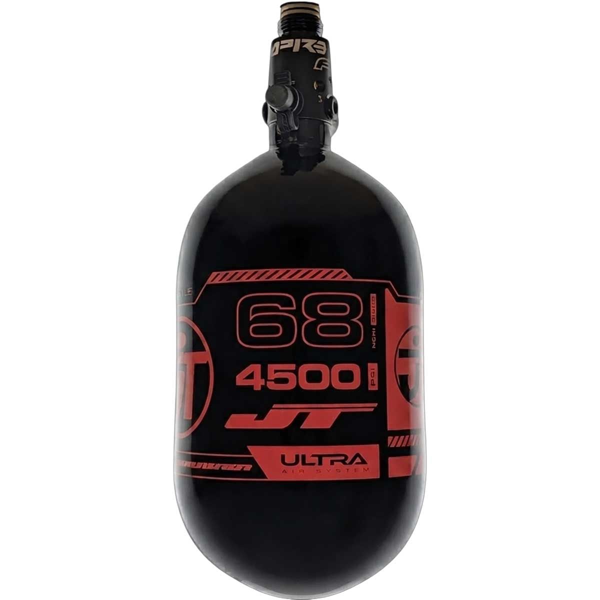 Alternate view JT Ultra Lite Carbon Fiber Air Tank 68ci 4500psi Black/Red w FLO Pro Reg