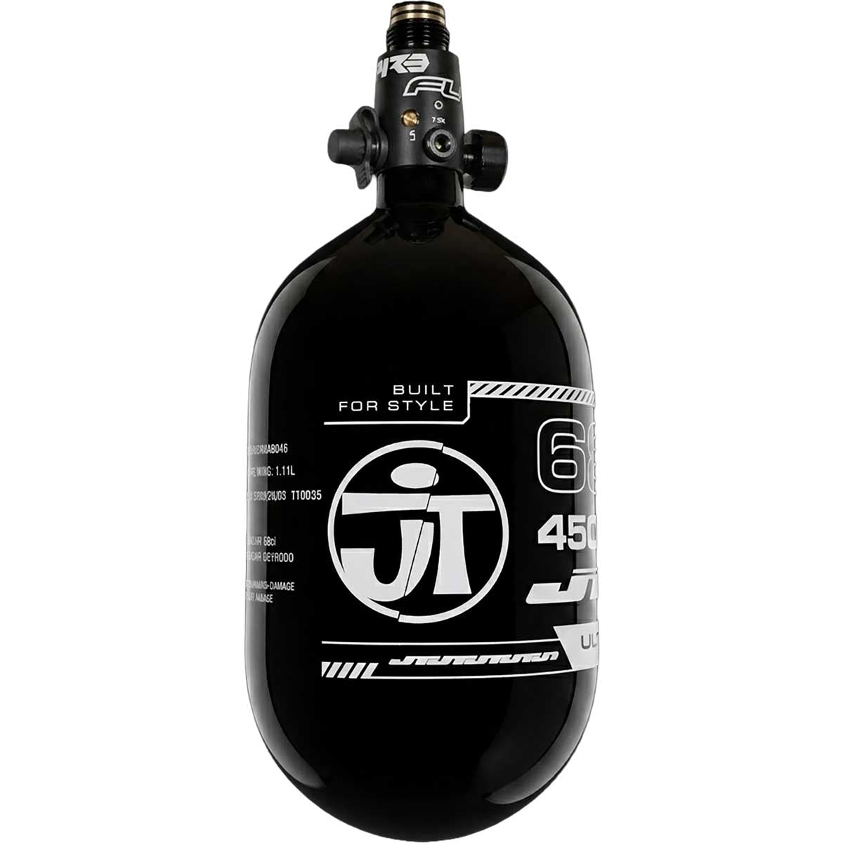 JT Ultra Lite Carbon Fiber Air Tank 68ci 4500psi Black/White w FLO Pro Reg
