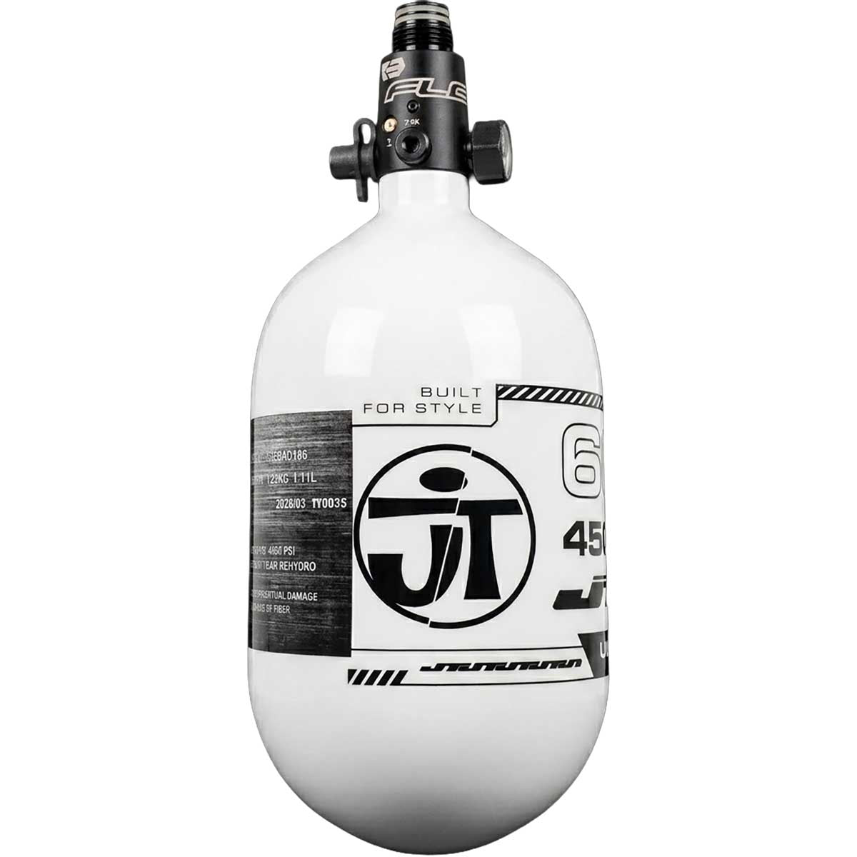 JT Ultra Lite Carbon Fiber Air Tank 68ci 4500psi White/Black w FLO Pro Reg