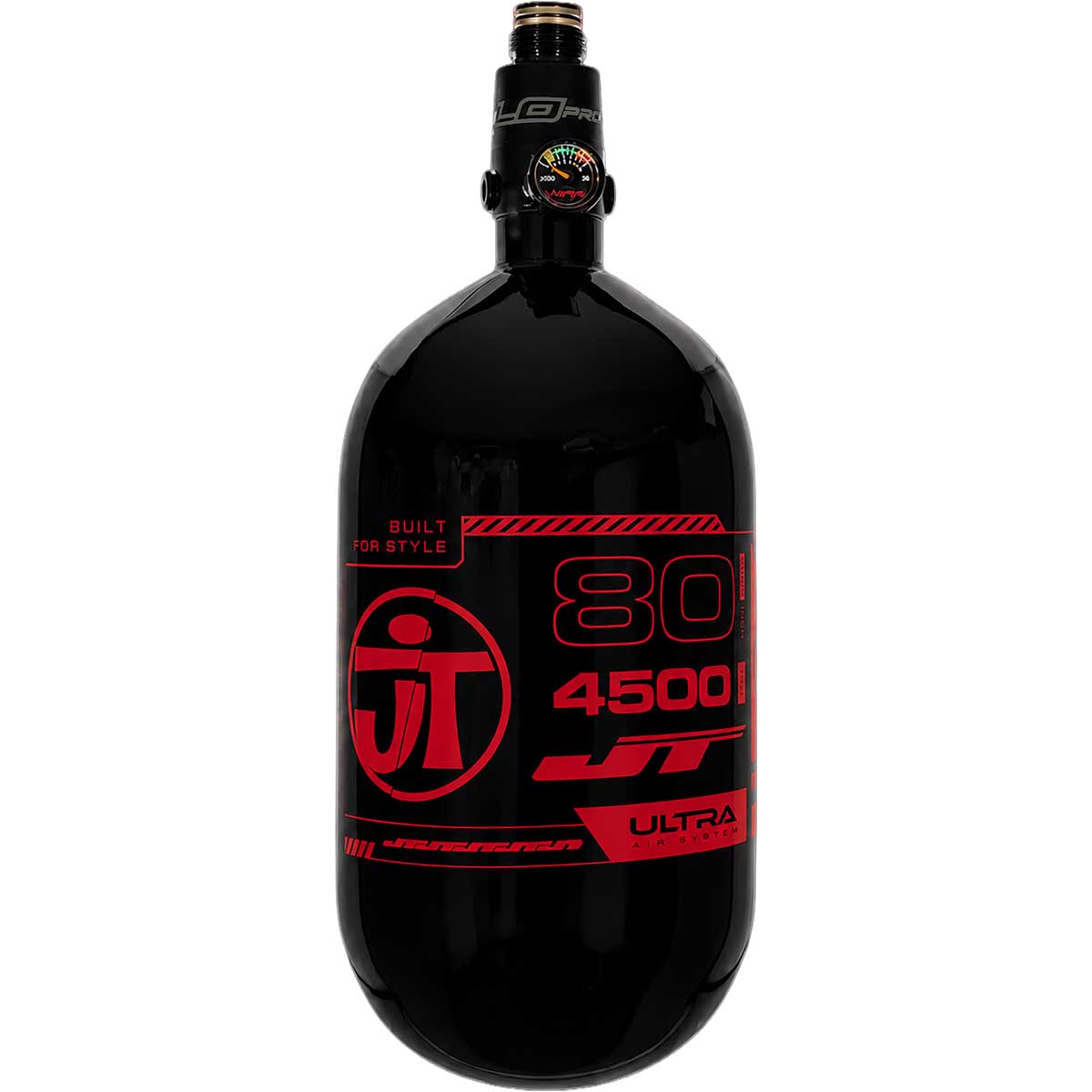 JT Ultra Lite Carbon Fiber Air Tank 80ci 4500psi Black/Red w FLO Pro Reg