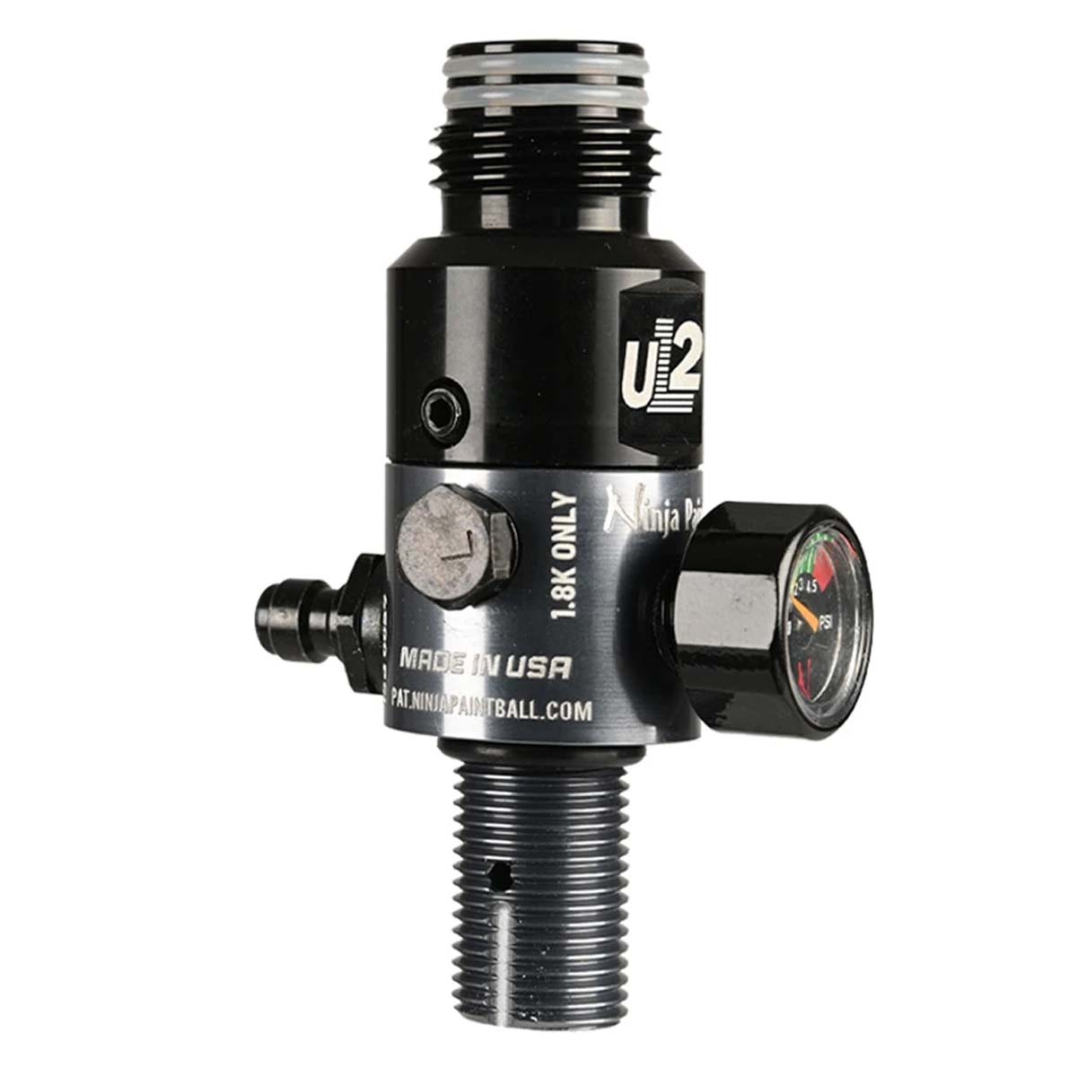 Angled view of the grey and black colored Ninja UL2 Air Tank Regulator 4500psi