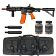 Byrna Mission 4 Launcher Bundle CA/NY Compliant with less lethal rifle, 2 CO2 90 gram cartridges, 2 containers of 95 count Byrna branded Kinetic rounds and a black rifle case.