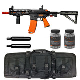 Byrna Mission 4 Launcher Bundle CA/NY Compliant with less lethal rifle, 2 CO2 90 gram cartridges, 2 containers of 95 count Byrna branded Kinetic rounds and a black rifle case.