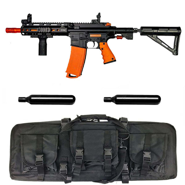Byrna Mission 4 Launcher Kit with black case and 2 co2 cartridges on a white background