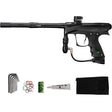 Dye Rize CZR+ Paintball Marker Black Black Dust electronic with tools, orings, lube and a barrel sock on a white background