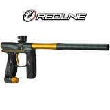 Right front angle Empire Axe 2.0 with Redline OLED Board Dust Pine Green Dust Honey Gold Paintball marker on a white background