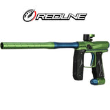 Left side angle Empire Axe 2.0 with Redline OLED Board Dust Mantis Green Dust Savoy Blue on a white background