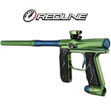 Left rear angle Empire Axe 2.0 with Redline OLED Board Dust Mantis Green Dust Savoy Blue on a white background