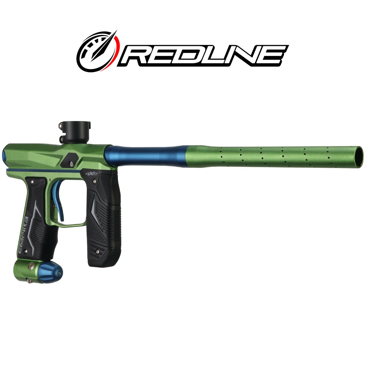 Right side angle Empire Axe 2.0 with Redline OLED Board Dust Mantis Green Dust Savoy Blue on a white background