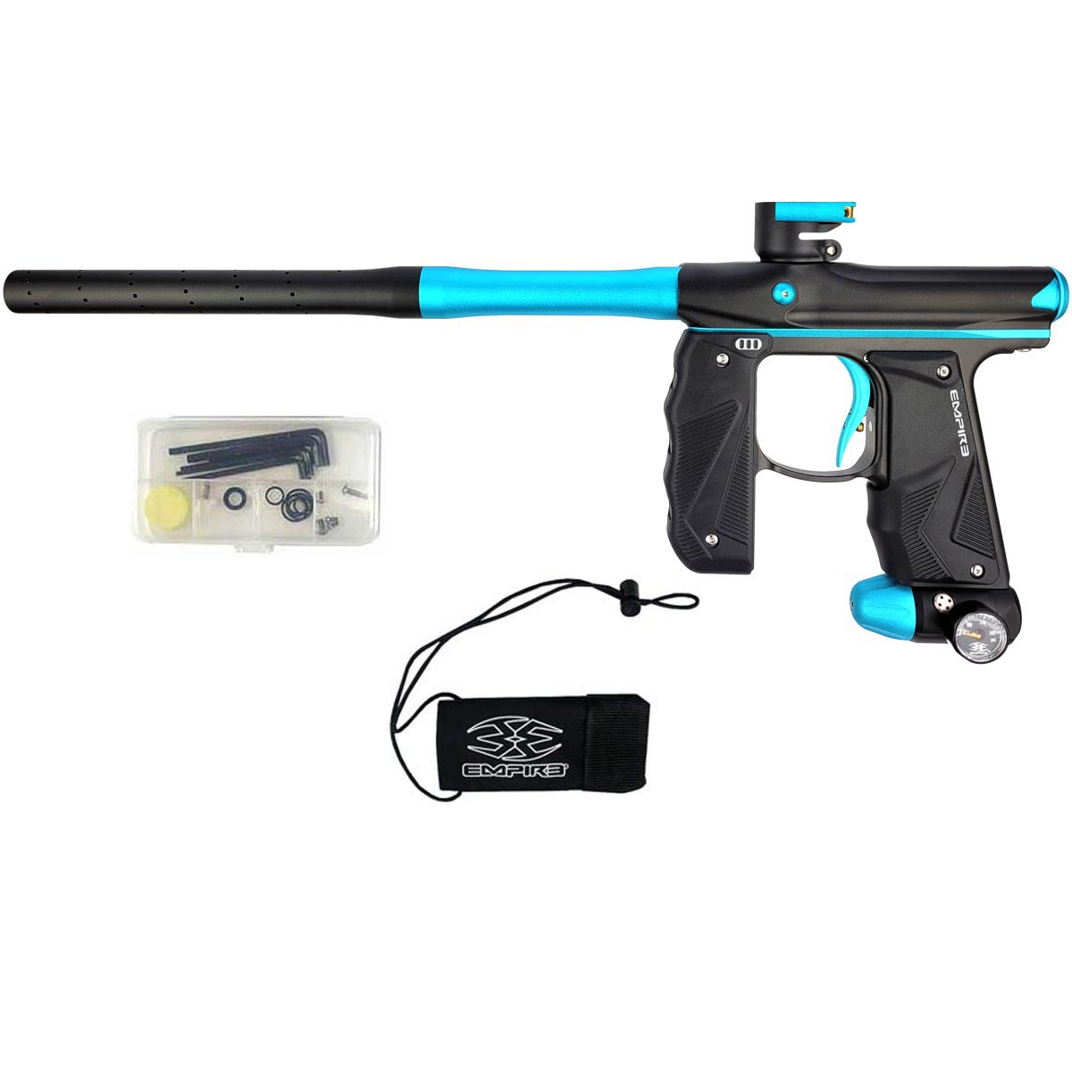 Empire Mini GS Paintball Marker Black Aqua Dust with parts kit and barrel sock