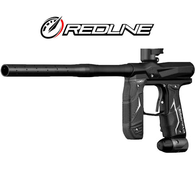 Front angle Right side Empire Axe 2.0 paintball marker with Redline OLED Board Dust Black on a white background.