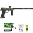 Right side Planet Eclipse Etha 3M Mechanical Paintball Marker HDE Earth Black with grease, spare parts, tools and barrel sock on a white background
