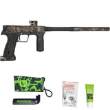 Right side Planet Eclipse Etha 3M Mechanical Paintball Marker HDE Earth Black with grease, spare parts, tools and barrel sock on a white background