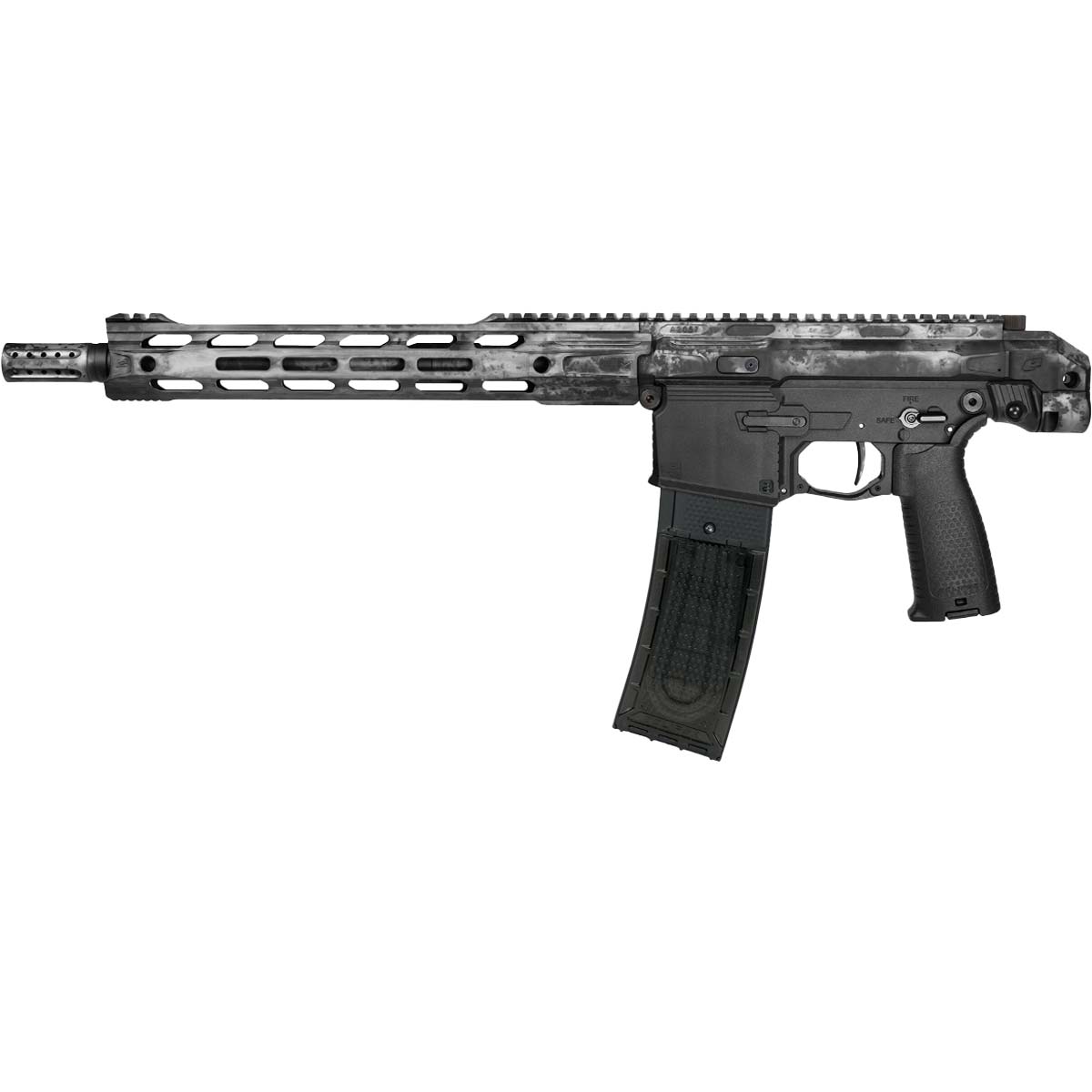left sider Planet Eclipse EMF200 Ghost Acid Silver Paintball Marker on a white background
