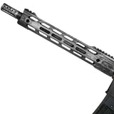 Left side barrel with shroud Planet Eclipse EMF200 Ghost Acid Silver Paintball Marker on a white background