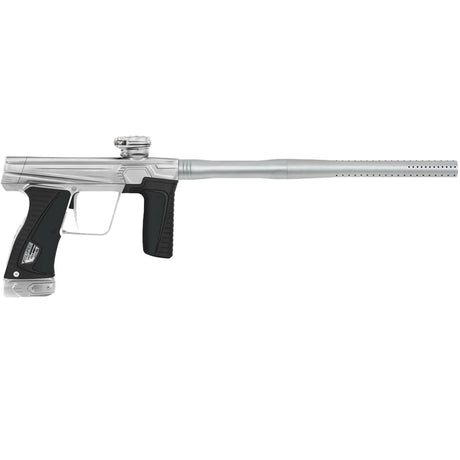 Silver Planet Eclipse GTek 180R paintball gun with black grip on a white background