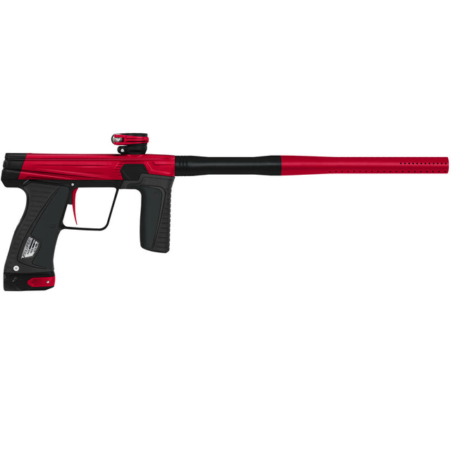Red and black Planet Eclipse GTek 180R paintball gun on a white background