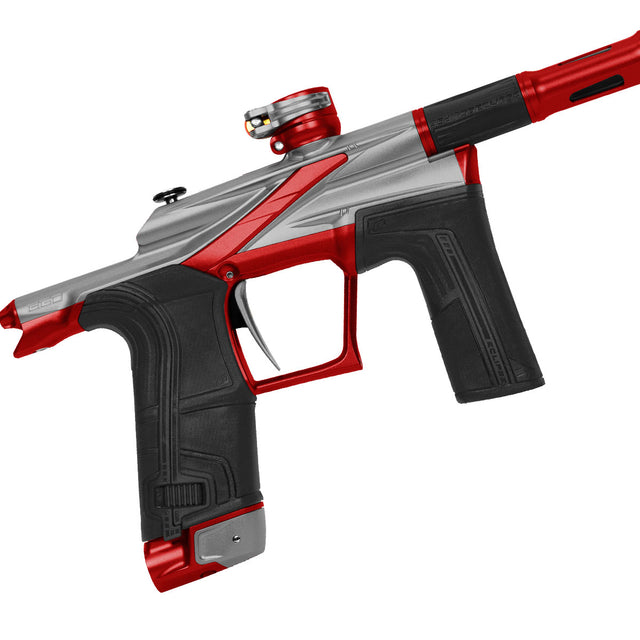 Silver Red Planet Eclipse Ego LV2 Paintball Marker Revolution right side close up on a white background.