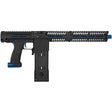 Black with blue accents mag or hopper fed paintball marker.
