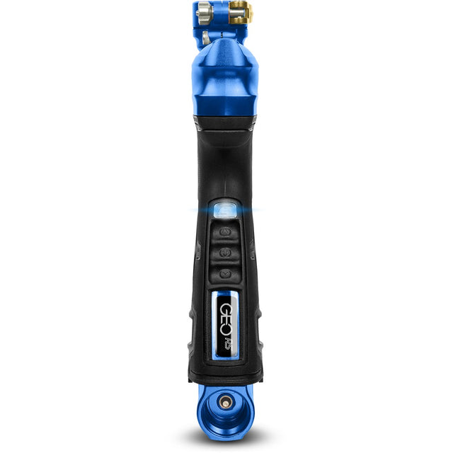 Planet Eclipse Geo R5 Resurgence Gold Blue paintball marker rear view with screen details