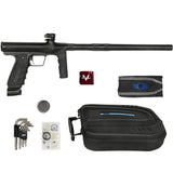 Shocker Era Mechanical Paintball Marker w Turbo Valve Black with accessories and case on a white background