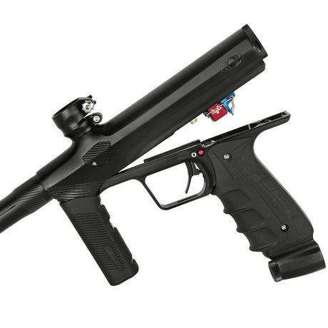 Shocker Era Mechanical Paintball Marker w Turbo Valve Black open to show Turbo on a white background