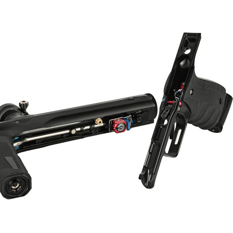 Shocker Era Mechanical Paintball Marker w Turbo Valve Black open to show Turbo on a white background