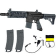 Tippmann TMC Mag Fed Paintball Marker in black and grey with two 20-round magazines, a charging handle, and a black and yellow strap.