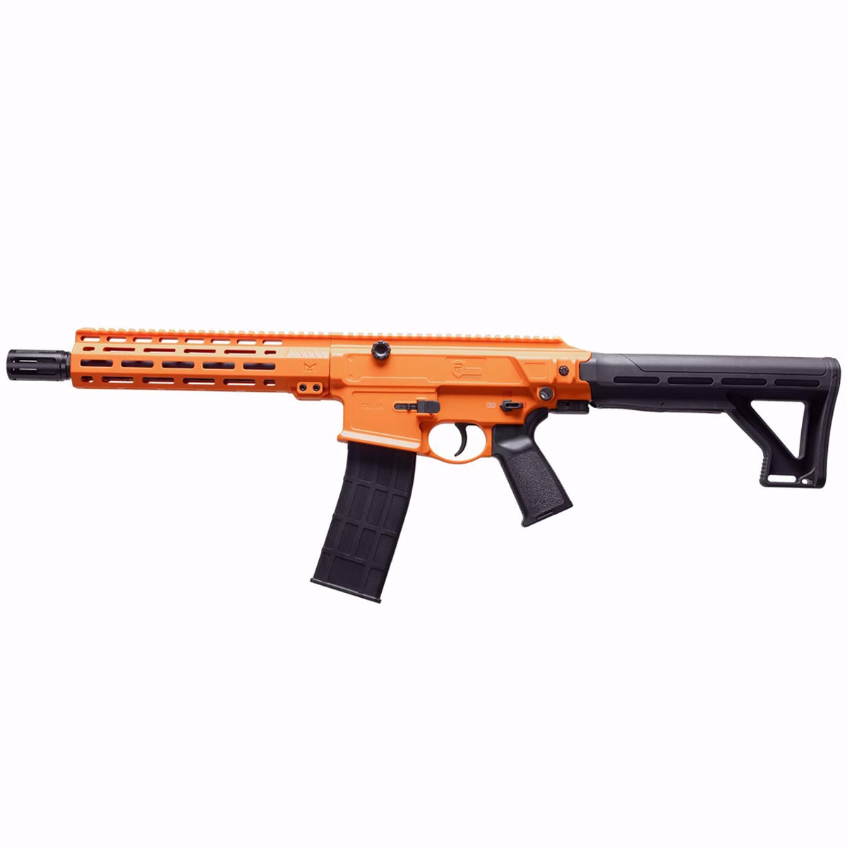 left side P2P Defensor 68C Full Auto Home Defense Pepper Rifle 40 Joules with M-LOK handguard for home defense on a white background