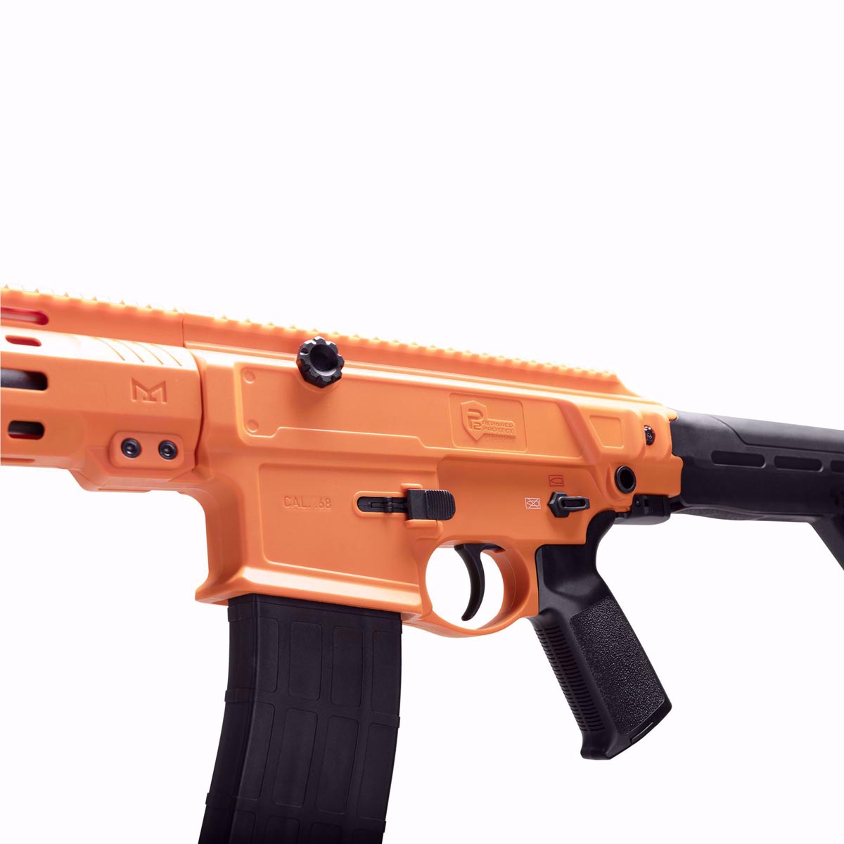 close up selector switch P2P Defensor 68C Full Auto Home Defense Pepper Rifle 40 Joules on a white background